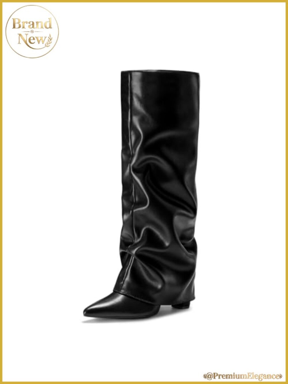 Faux Suede PU Leather Knee High Boots Pointed Toe Block Heel Pull On